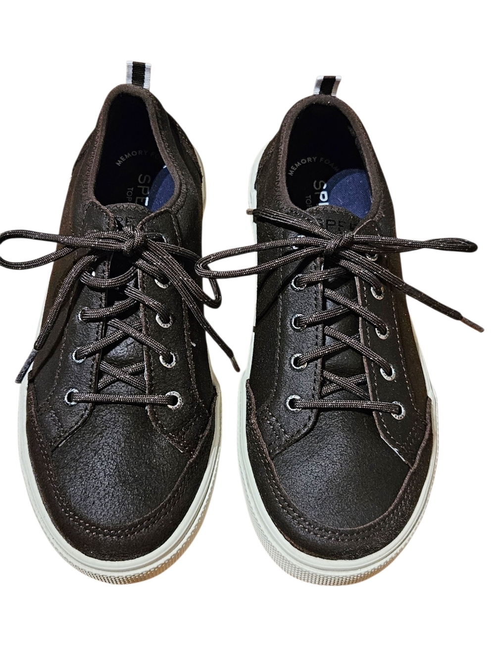 Sperry Boys Deckin Leather Low-Top Boat Shoes Sneakers Size 3